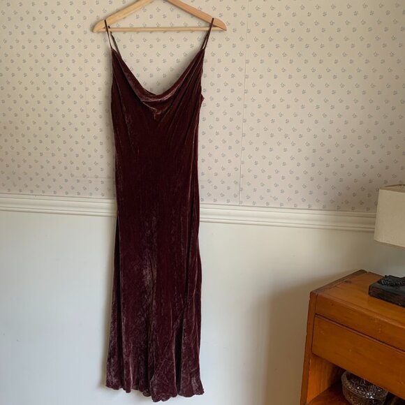 Aritzia Wilfred Spritz dress Pink Truffle Velvet Silk Midi Dress Size S - Picture 3 of 9